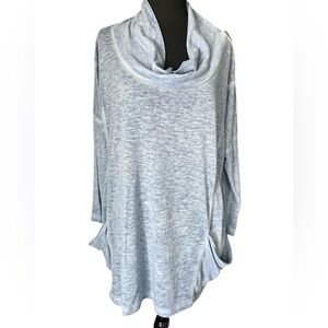 Umgee Soft Heather Blue Cowl Neck Top
